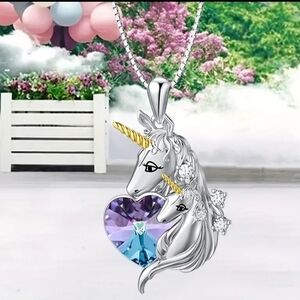 New Mommy and Me heart unicorn pendant necklace daughter